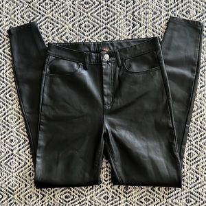 Free People Vegan Leather High Rise Long & Lean Pant in Black